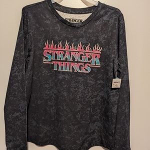 Stranger Things Kids' Long Sleeve Tee - Black with Multicolor Flame Logo